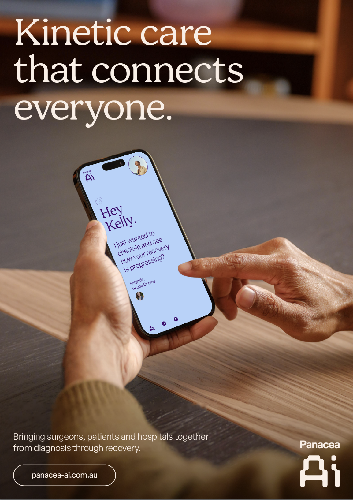 Patient reading a check-in message from their surgeon on a phone