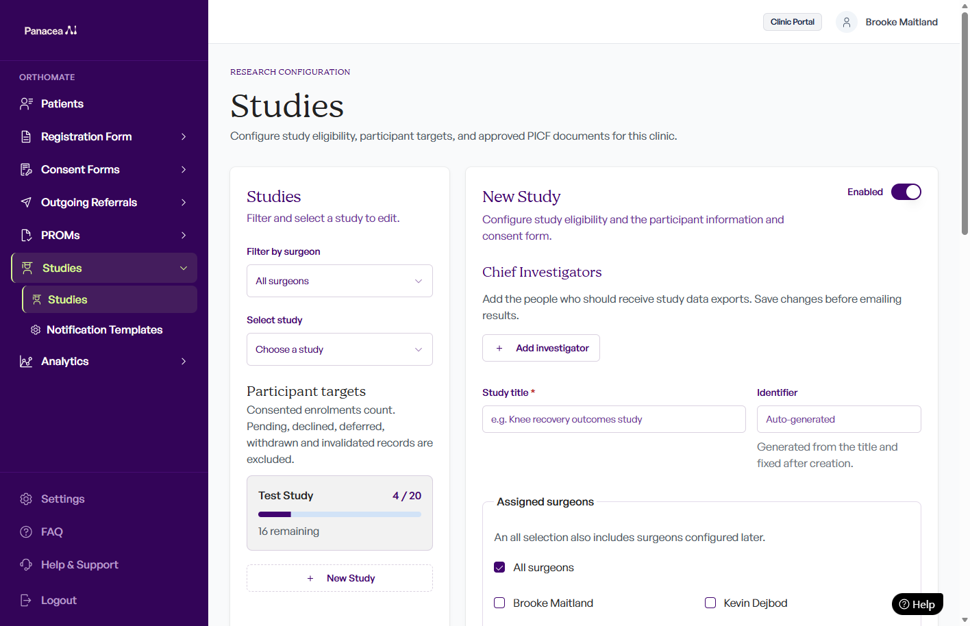 Study configuration with participant targets